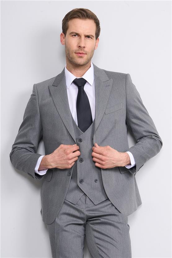 Durak Bolu Yeleklı Gri Poliviskon Erkek Takım Elbise