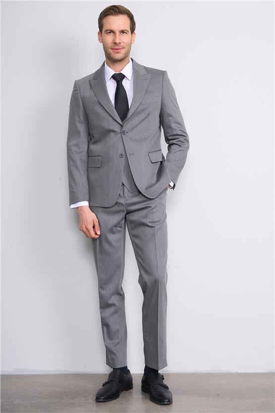 Durak Bolu Yeleklı Gri Poliviskon Erkek Takım Elbise