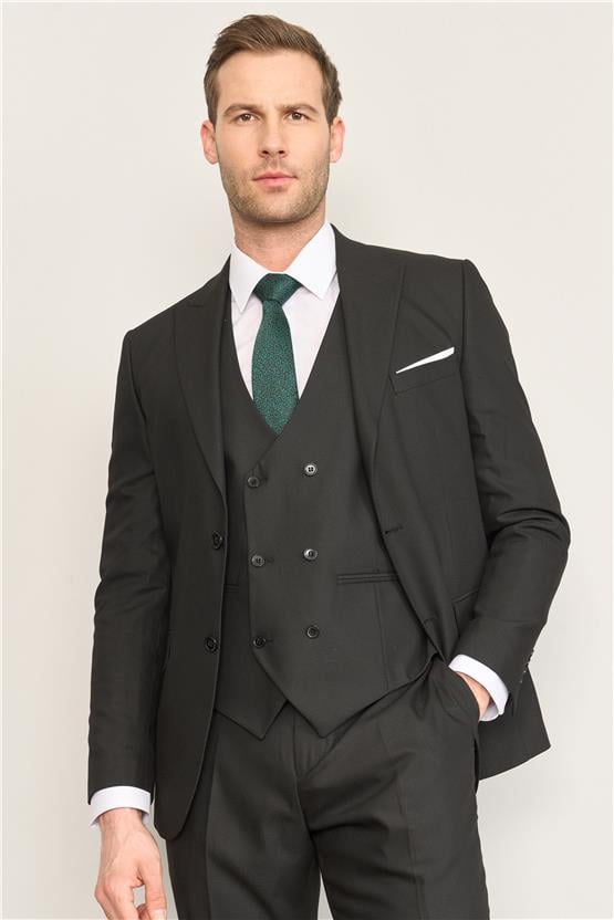 Durak Bolu Yeleklı Siyah Poliviskon Erkek Takım Elbise