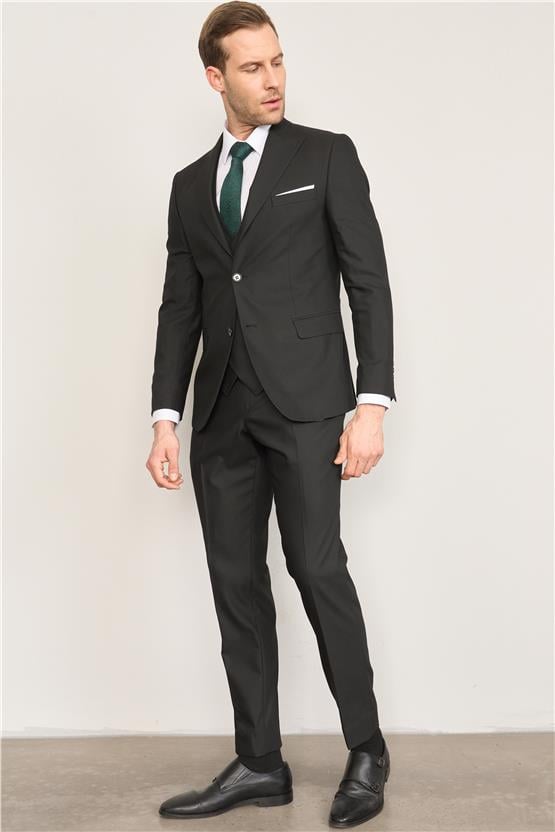 Durak Bolu Yeleklı Siyah Poliviskon Erkek Takım Elbise