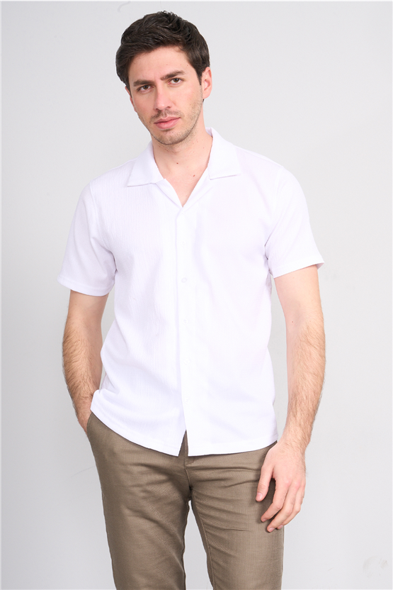 Rosso Y26 26014-A Ekru Erkek Apac Yaka Jakar Gomlek S-Xxl
