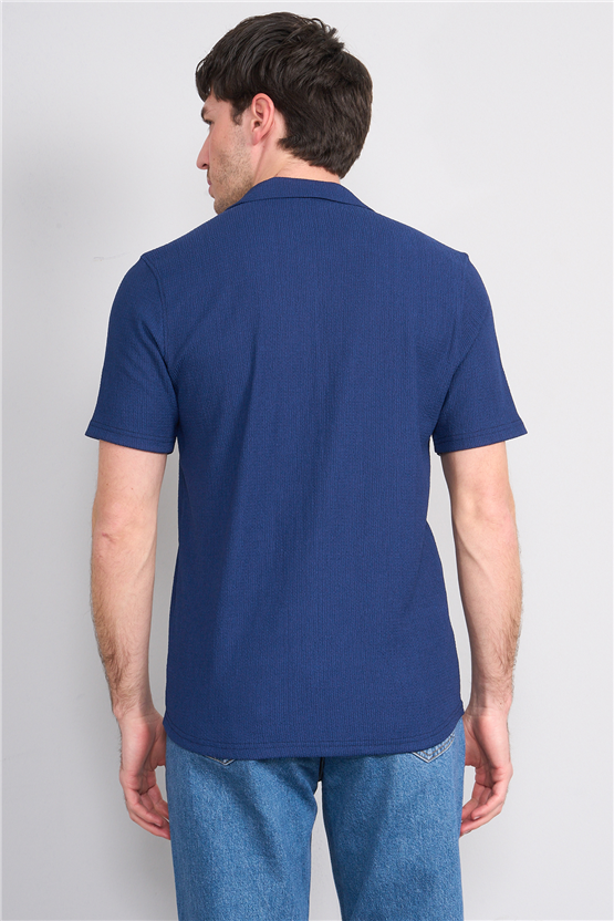 Rosso Y26 26014-A Lacivert Erkek Apac Yaka Jakar Gomlek S-Xxl