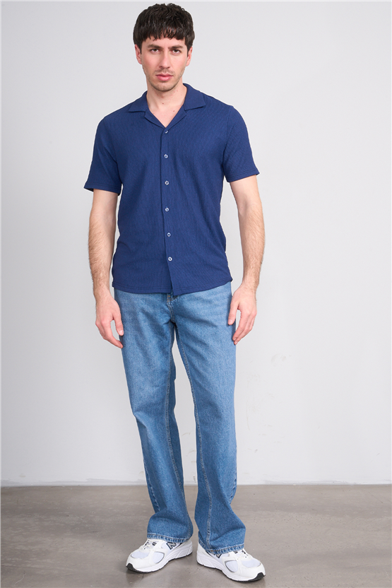Rosso Y26 26014-A Lacivert Erkek Apac Yaka Jakar Gomlek S-Xxl