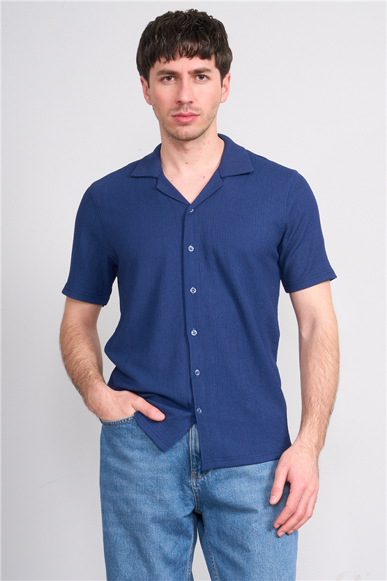 Rosso Y26 26014-A Lacivert Erkek Apac Yaka Jakar Gomlek S-Xxl