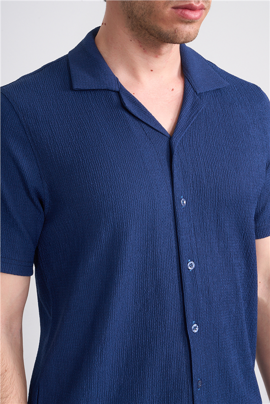 Rosso Y26 26014-A Lacivert Erkek Apac Yaka Jakar Gomlek S-Xxl