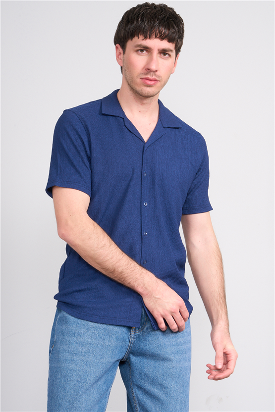 Rosso Y26 26014-A Lacivert Erkek Apac Yaka Jakar Gomlek S-Xxl