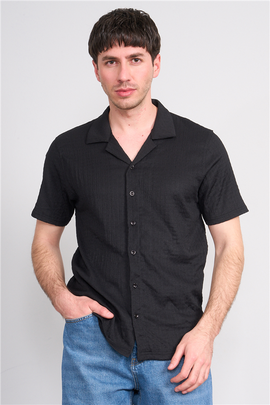 Rosso Y26 26014-A Siyah Erkek Apac Yaka Jakar Gomlek S-Xxl