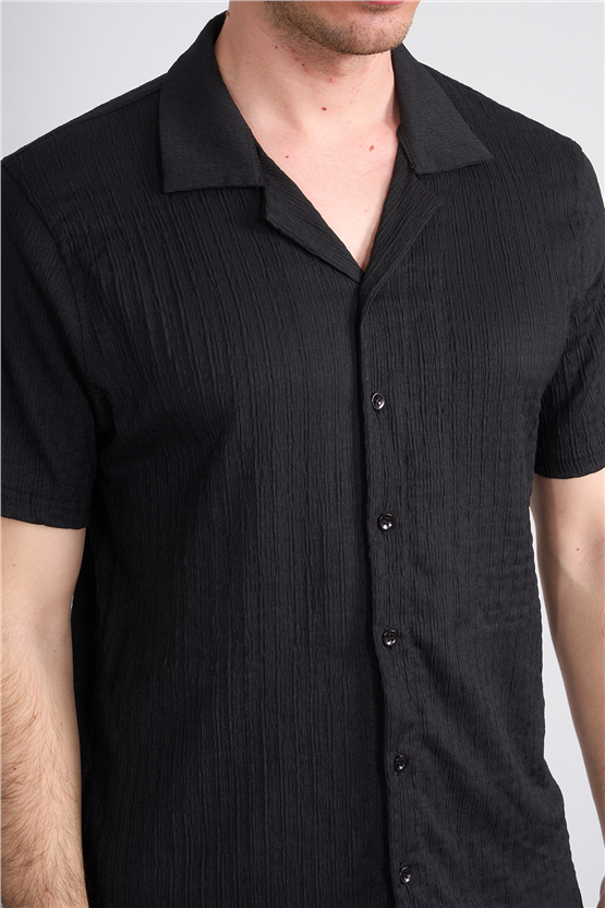 Rosso Y26 26014-A Siyah Erkek Apac Yaka Jakar Gomlek S-Xxl