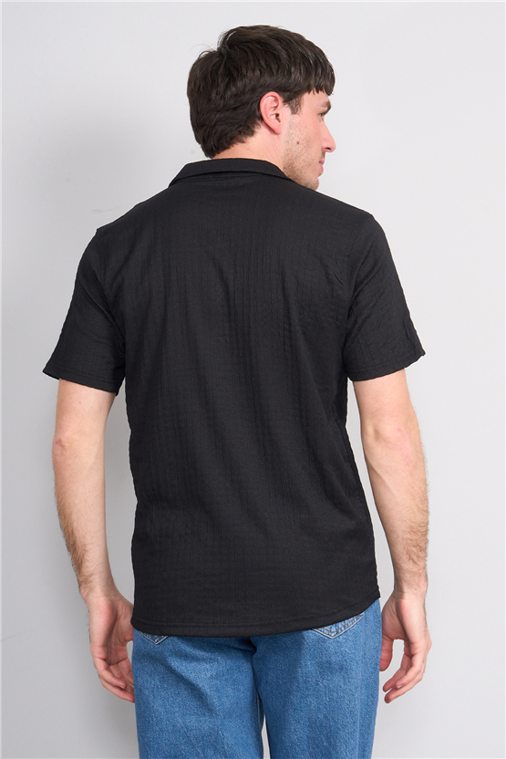 Rosso Y26 26014-A Siyah Erkek Apac Yaka Jakar Gomlek S-Xxl