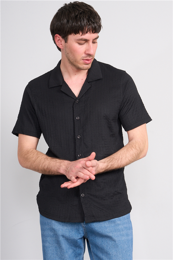 Rosso Y26 26014-A Siyah Erkek Apac Yaka Jakar Gomlek S-Xxl