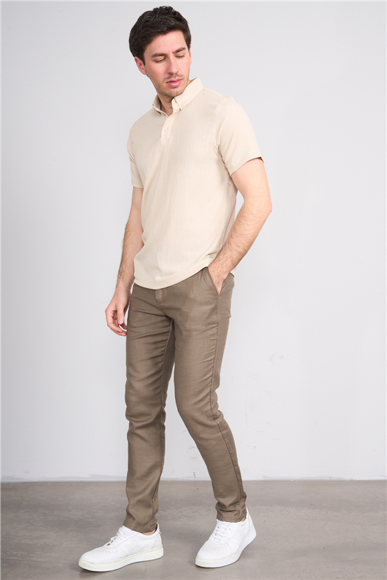 Rosso Y26 26014-P Bej Erkek Polo Yaka Jakar Tişört S-Xxl