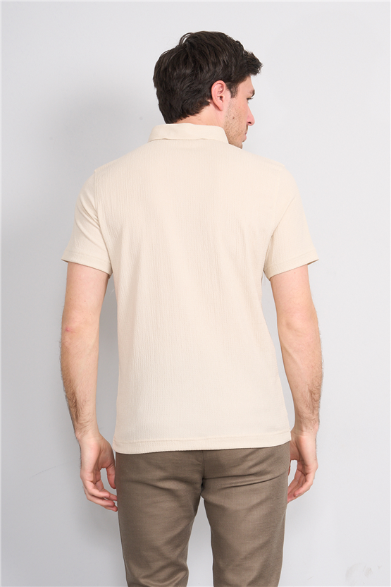 Rosso Y26 26014-P Bej Erkek Polo Yaka Jakar Tişört S-Xxl