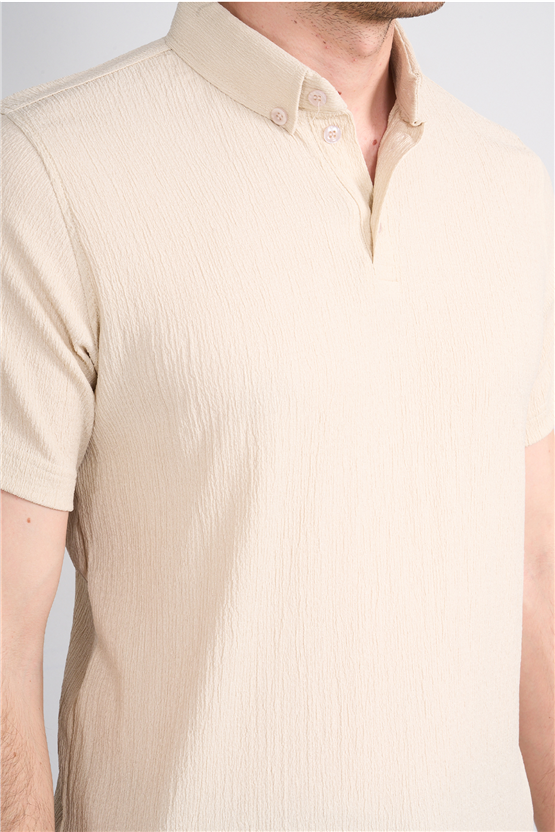 Rosso Y26 26014-P Bej Erkek Polo Yaka Jakar Tişört S-Xxl