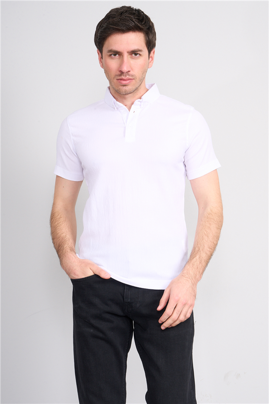 Rosso Y26 26014-P Ekru Erkek Polo Yaka Jakar Tişört S-Xxl