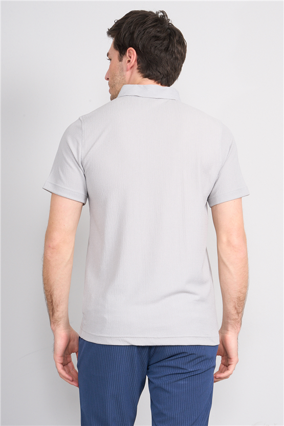Rosso Y26 26014-P Gri Erkek Polo Yaka Jakar Tişört S-Xxl