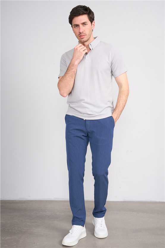 Rosso Y26 26014-P Gri Erkek Polo Yaka Jakar Tişört S-Xxl