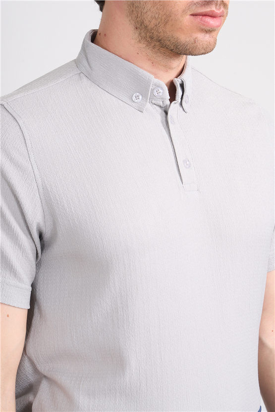 Rosso Y26 26014-P Gri Erkek Polo Yaka Jakar Tişört S-Xxl