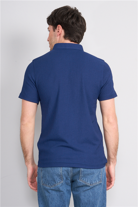 Rosso Y26 26014-P Lacivert Erkek Polo Yaka Jakar Tişört S-Xxl