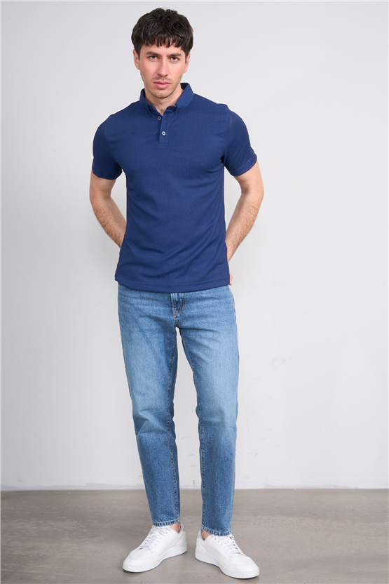 Rosso Y26 26014-P Lacivert Erkek Polo Yaka Jakar Tişört S-Xxl