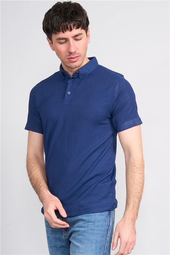 Rosso Y26 26014-P Lacivert Erkek Polo Yaka Jakar Tişört S-Xxl