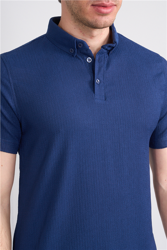 Rosso Y26 26014-P Lacivert Erkek Polo Yaka Jakar Tişört S-Xxl