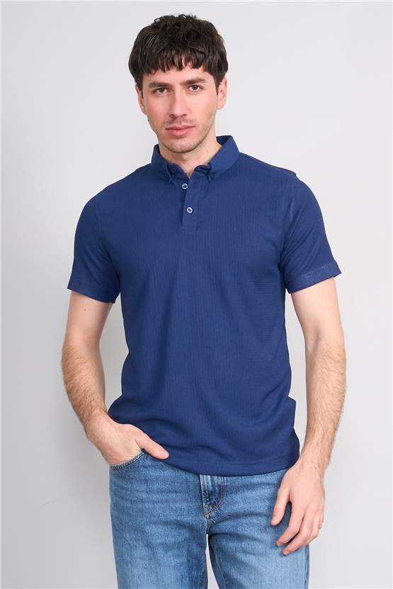 Rosso Y26 26014-P Lacivert Erkek Polo Yaka Jakar Tişört S-Xxl