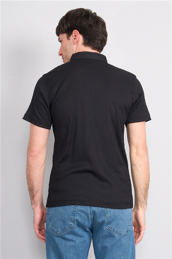 Rosso Y26 26014-P Siyah Erkek Polo Yaka Jakar Tişört S-Xxl