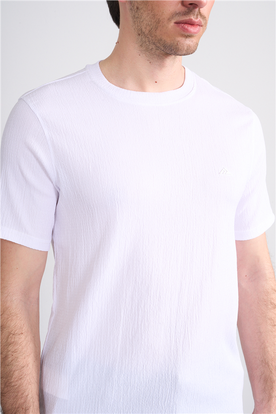 Rosso Y26 26014-S Ekru Erkek Sıfır Yaka Jakar Tişört S-Xxl