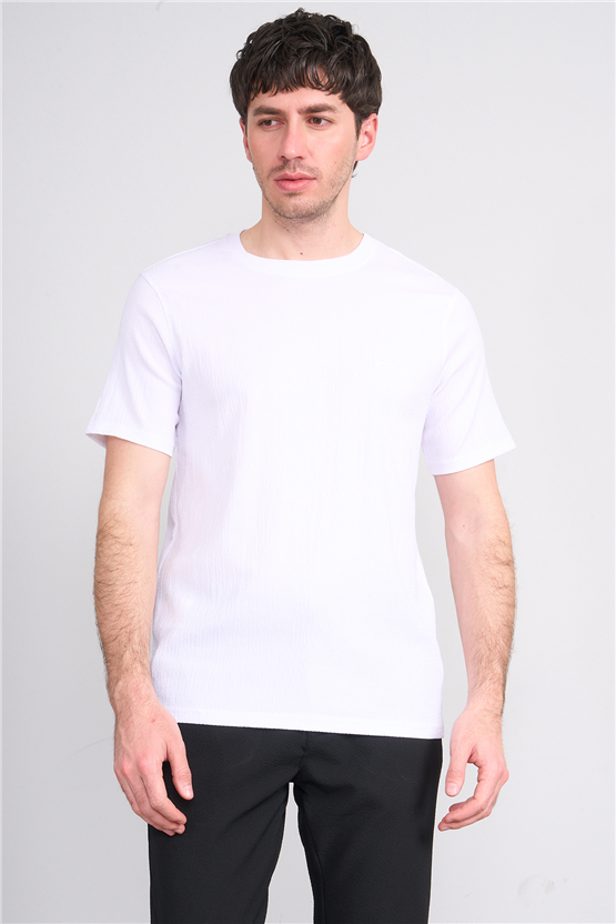 Rosso Y26 26014-S Ekru Erkek Sıfır Yaka Jakar Tişört S-Xxl