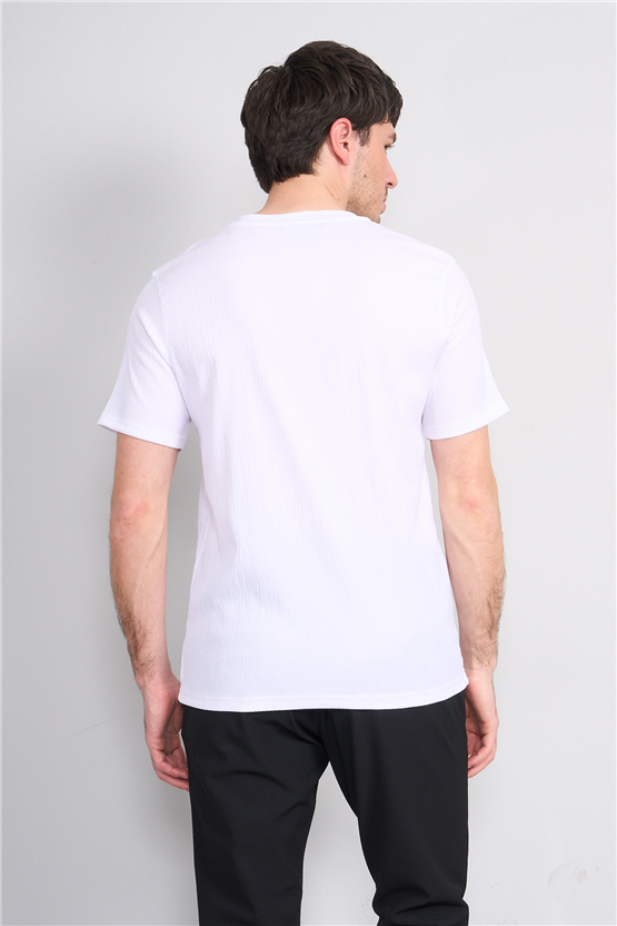 Rosso Y26 26014-S Ekru Erkek Sıfır Yaka Jakar Tişört S-Xxl
