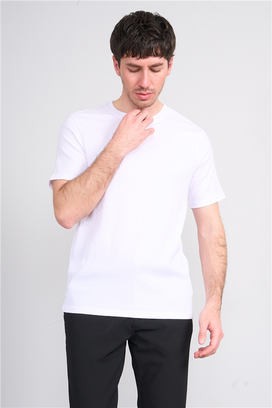 Rosso Y26 26014-S Ekru Erkek Sıfır Yaka Jakar Tişört S-Xxl
