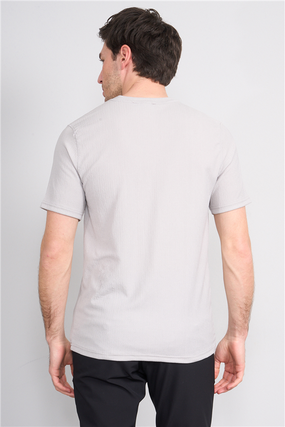 Rosso Y26 26014-S Gri Erkek Sıfır Yaka Jakar Tişört S-Xxl
