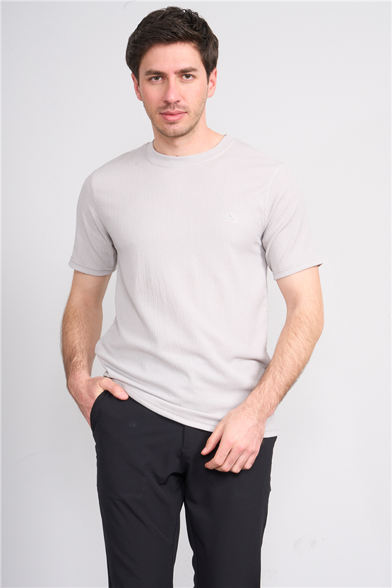 Rosso Y26 26014-S Gri Erkek Sıfır Yaka Jakar Tişört S-Xxl