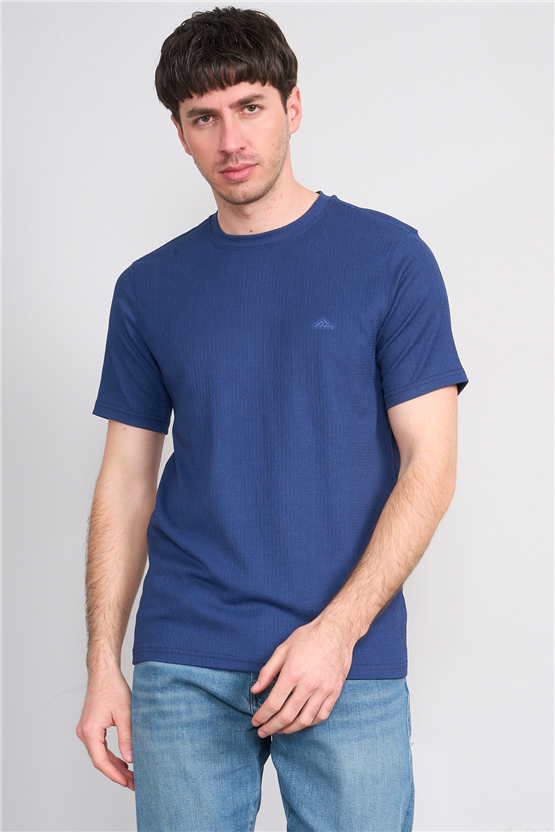 Rosso Y26 26014-S Lacivert Erkek Sıfır Yaka Jakar Tişört S-Xxl