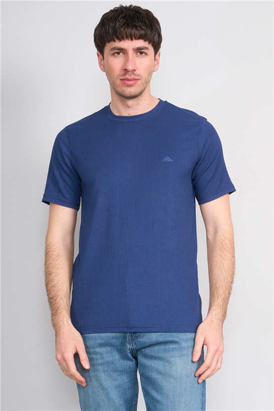 Rosso Y26 26014-S Lacivert Erkek Sıfır Yaka Jakar Tişört S-Xxl