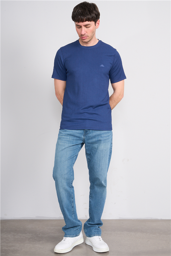 Rosso Y26 26014-S Lacivert Erkek Sıfır Yaka Jakar Tişört S-Xxl