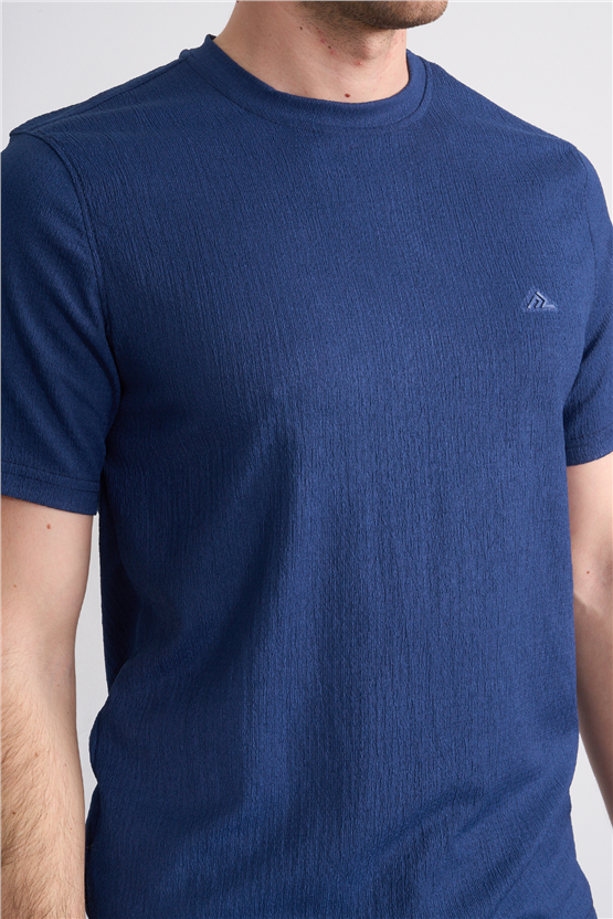 Rosso Y26 26014-S Lacivert Erkek Sıfır Yaka Jakar Tişört S-Xxl