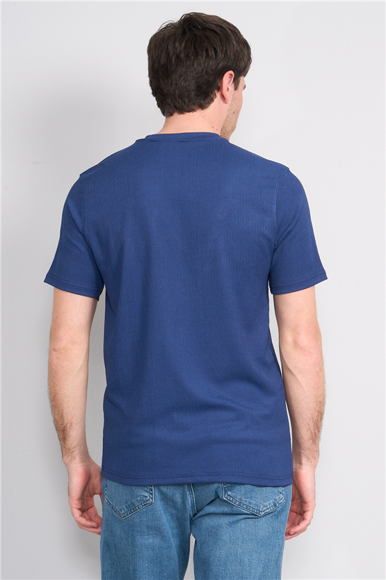 Rosso Y26 26014-S Lacivert Erkek Sıfır Yaka Jakar Tişört S-Xxl