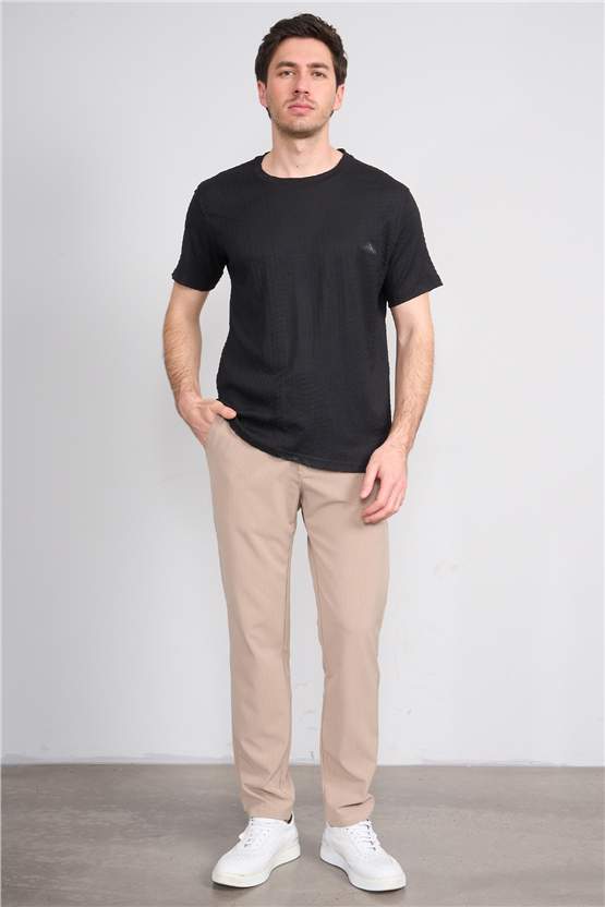 Rosso Y26 26014-S Siyah Erkek Sıfır Yaka Jakar Tişört S-Xxl