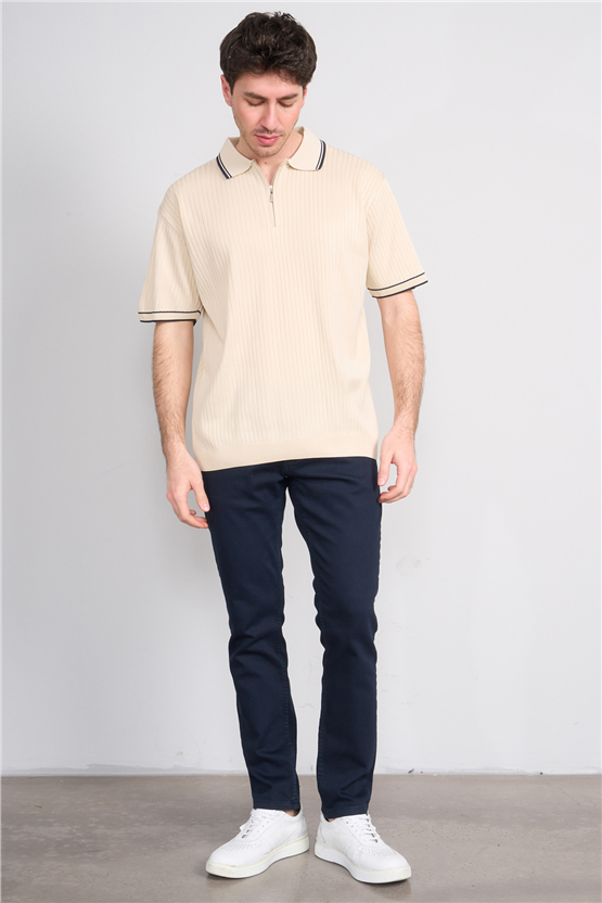 Rosso Y26 26050 Bej Erkek Fermuarlı Polo Yaka Polyelıt Trıko Tişört S-Xxl