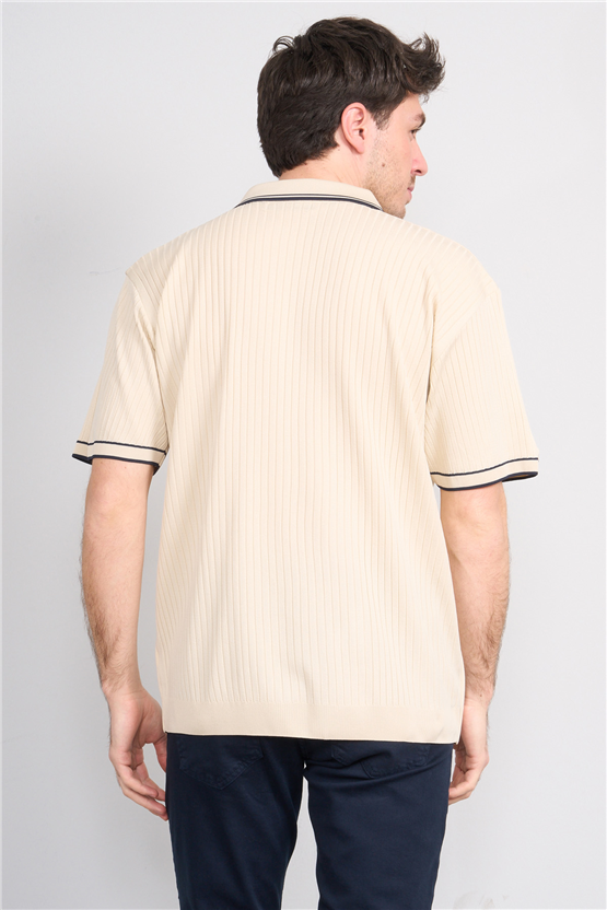 Rosso Y26 26050 Bej Erkek Fermuarlı Polo Yaka Polyelıt Trıko Tişört S-Xxl