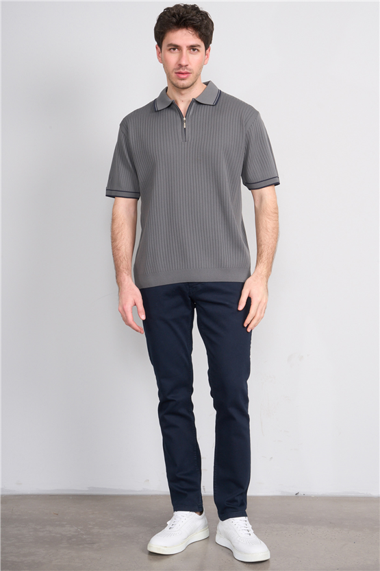 Rosso Y26 26050 Gri Erkek Fermuarlı Polo Yaka Polyelıt Trıko Tişört S-Xxl
