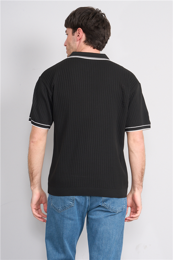 Rosso Y26 26050 Siyah Erkek Fermuarlı Polo Yaka Polyelıt Trıko Tişört S-Xxl
