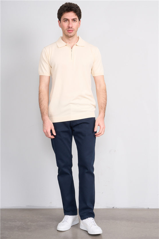 Rosso Y26 26069 Bej Erkek Fermuarlı Polo Yaka Polyelıt Trıko Tişört S-Xxl