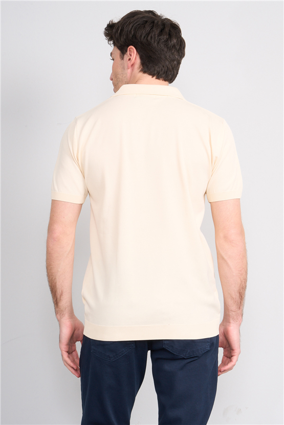 Rosso Y26 26069 Bej Erkek Fermuarlı Polo Yaka Polyelıt Trıko Tişört S-Xxl