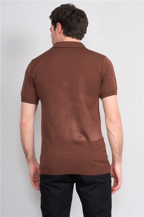 Rosso Y26 26069 Kahve Erkek Fermuarlı Polo Yaka Polyelıt Trıko Tişört S-Xxl