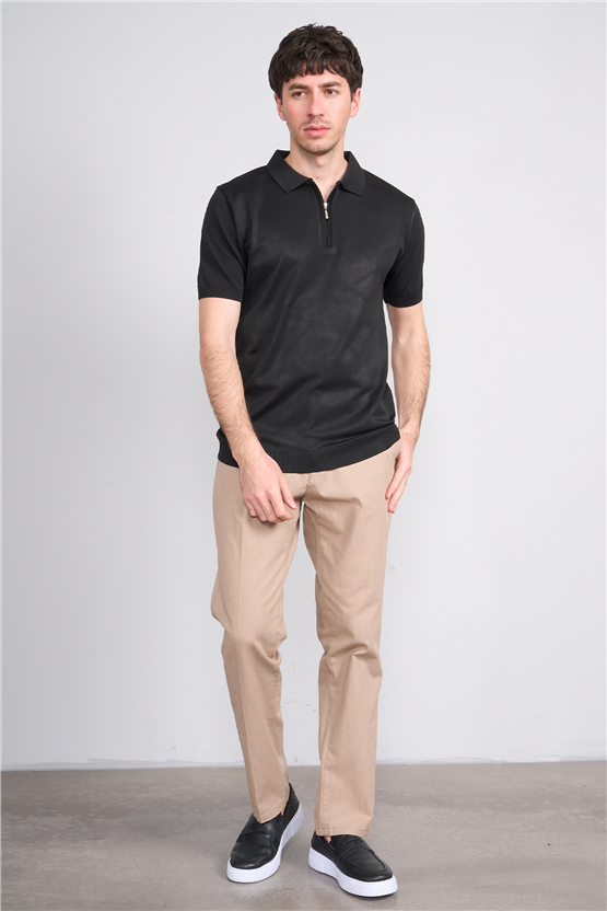 Rosso Y26 26069 Siyah Erkek Fermuarlı Polo Yaka Polyelıt Trıko Tişört S-Xxl