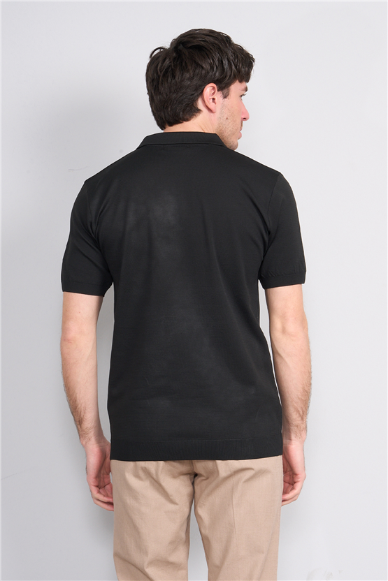 Rosso Y26 26069 Siyah Erkek Fermuarlı Polo Yaka Polyelıt Trıko Tişört S-Xxl