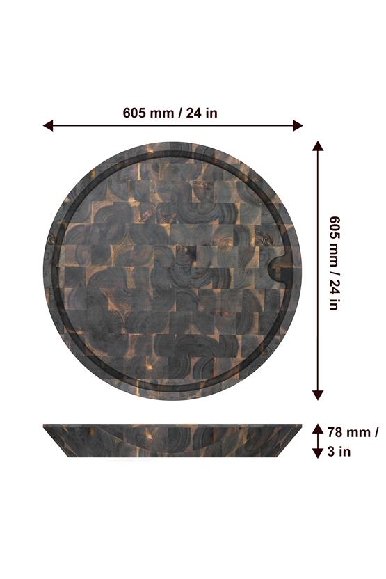 Samurai Interbuild Masif Akasya End Grain Yuvarlak Kesme Tahtası 60,5 cm Çap 7,8 cm Espresso 672261