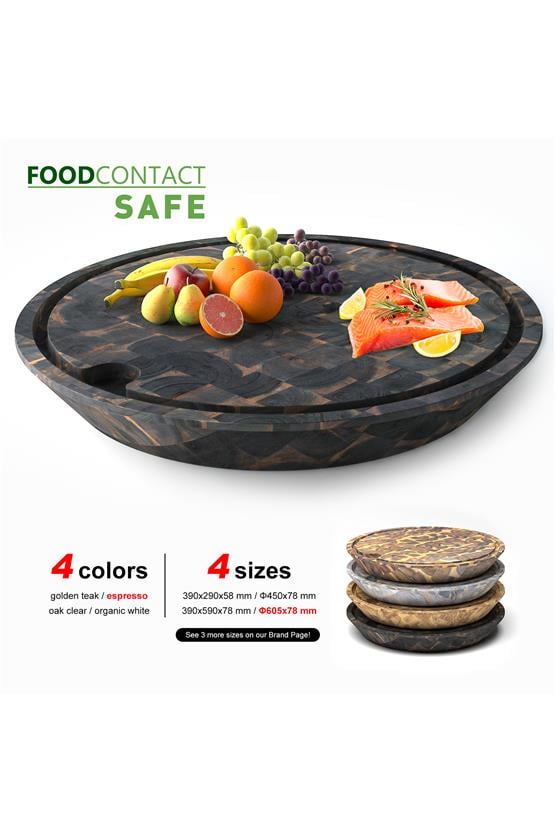 Samurai Interbuild Masif Akasya End Grain Yuvarlak Kesme Tahtası 60,5 cm Çap 7,8 cm Espresso 672261